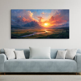 Framed Sunrise Canvas Reprint - Elegant Wall Art for Positive Energy and Tranquility. 24 inch x 48 Inch (VASWA005)