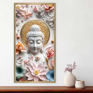Golden Aura Buddha Portrait Wall Art, HD Canvas Print, Golden Box Framed, Ready to Hang, (48 In x 24 In) (BUDDHA-WA-29)
