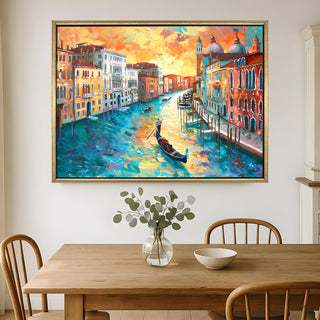 European Cityscape Wall Art, HD Canvas Print, Golden Floater Framed, Ready to Hang, (36 In x 48 In) (EURO-WA-64)
