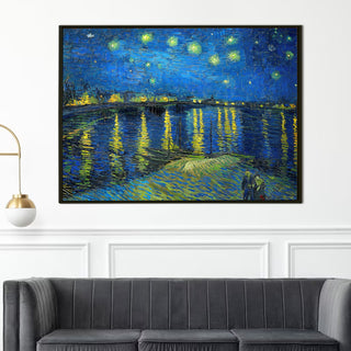 Van Gogh Canvas Wall Art: Starry Night Over The Rhone Landscape Paintings, HD Canvas Print, Framed, Ready to Hang. (VAWA02).