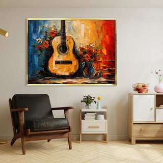 Framed Abstract Music Guotar Wall Art Painting For Home and Hotels Wall Decoration