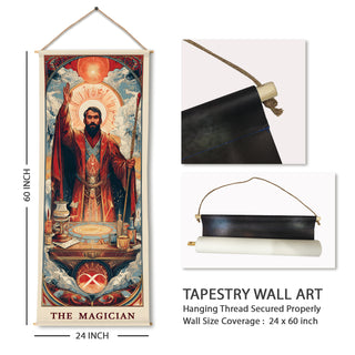 The Magician Tarot Wall Hanging Tapestry, Thick fabric, HD Print, Ready to Hang Wall Décor. Size 24 In x 60 In. (TAROTTPS13)