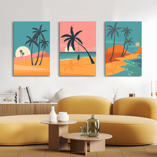 Mid Century Palm Tree Beach Summer Art Prints ( WBWA71 )