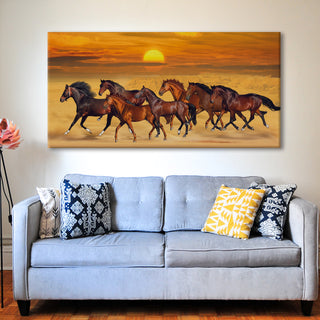 Seven Running Horses Vastu Canvas Paintings Framed For Living Room Wall Decoration (VAWA36).