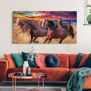 Seven Running Horses Vastu Canvas Paintings Framed For Living Room Wall Decoration (VAWA37).