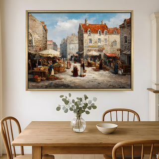 European Cityscape Wall Art, HD Canvas Print, Golden Floater Framed, Ready to Hang, (36 In x 48 In) (EURO-WA-67)