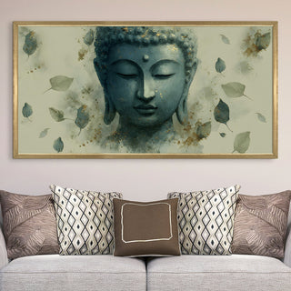 Abstract Blue Buddha Wall Art, HD Canvas Print, Golden Box Framed, Ready to Hang, (24 In x 48 In) (BUDDHA-WA-19)