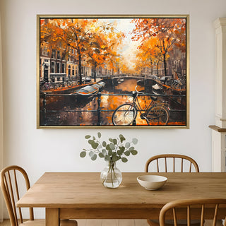 European Cityscape Wall Art, HD Canvas Print, Golden Floater Framed, Ready to Hang, (36 In x 48 In) (EURO-WA-76)