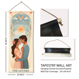 The Lover Tarot Tapestry | Sun & Floral Arch Wall Hanging, Thick fabric, HD Print, Ready to Hang Wall Décor. Size 24 In x 60 In.(TAROTTPS16)