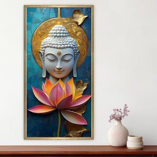 Golden Aura Buddha Portrait Wall Art, HD Canvas Print, Golden Box Framed, Ready to Hang, (48 In x 24 In) (BUDDHA-WA-30)