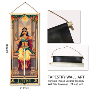 Justice Tarot Tapestry | Goddess of Balance Wall Hanging, Thick fabric, HD Print, Ready to Hang Wall Décor. Size 24 In x 60 In. (TAROTTPS09)