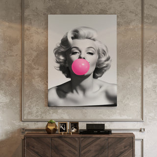 Marilyn Monroe Pink Bubble Gum Maximalist Altered Wall Art Print, HD Canvas Print, Framed, Ready to Hang. (POMA03)