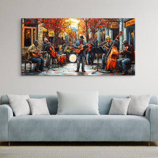 Music on The Streets of France, Abstract Modern Art Painting, HD Canvas Print, Framed, Ready to Hang.(24In x 48In) (MSWA01)