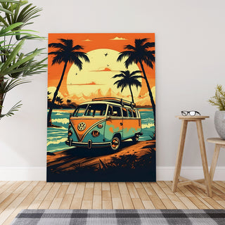 Retro Sunset Voyage Wall Art Painting, HD Canvas Print, Framed, Ready to Hang. (AMWA56)