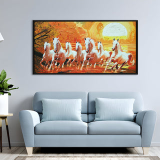 Seven Running Horses Vastu Canvas Paintings Framed For Living Room Wall Decoration (VAWA02)