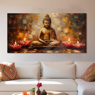 Lord Buddha Canvas Painting For Home Decor, Office walls and Hotels, Resorts Wall Decoration 24 inch x 48 inch (BDWA18)