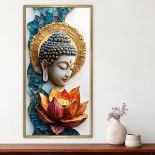Golden Halo Buddha Wall Art, HD Canvas Print, Golden Box Framed, Ready to Hang, (48 In x 24 In) (BUDDHA-WA-28)