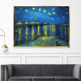 Van Gogh Canvas Wall Art: Starry Night Over The Rhone Landscape Paintings, HD Canvas Print, Framed, Ready to Hang. (VAWA02).