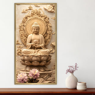 Divine Buddha Meditation Portrait Wall Art, HD Canvas Print, Golden Box Framed, Ready to Hang, (48 In x 24 In) (BUDDHA-WA-32)