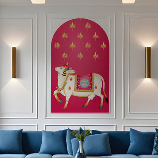 Pichwai Cow Temple Background Arch Wall Mural – Peel & Stick Cow Wallpaper – Waterproof Self Adhesive Vinyl Sticker for Living Room, Entryway – Size: 5ft x 3ft (PDAWALL04)