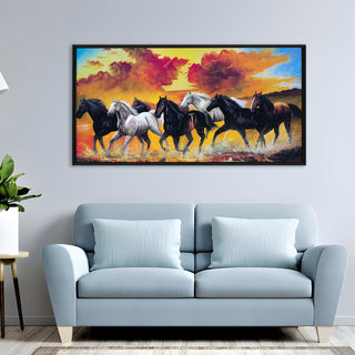 Seven Horses Vastu Canvas Paintings Framed For Living Room Wall Decoration (VAWA01)