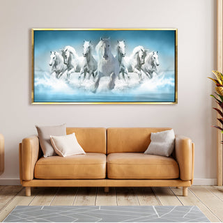 Seven Running Horses Vastu Canvas Paintings Framed For Living Room Wall Decoration (VAWA05) - Khirki.in 