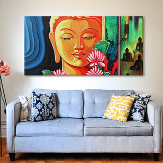 Lord Buddha Canvas Painting For Home Decor, Office walls and Hotels, Resorts Wall Decoration 24 inch x 48 inch (BDWA08)
