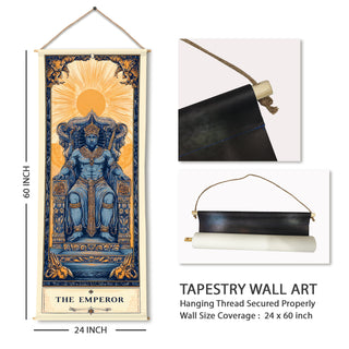 The Emperor Tarot Tapestry | Majestic King on Throne Wall Hanging, Thick fabric, HD Print, Ready to Hang Wall Décor. Size 24 In x 60 In. (TAROTTPS05)