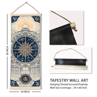 Wheel of Fortune Tapestry | Mystic Mandala Wheel Wall Hanging, Thick fabric, HD Print, Ready to Hang Wall Décor. Size 24 In x 60 In. (TAROTTPS10)