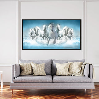 Seven Running Horses Vastu Canvas Paintings Framed For Living Room Wall Decoration (VAWA05) - Khirki.in 