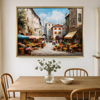 European Cityscape Wall Art, HD Canvas Print, Golden Floater Framed, Ready to Hang, (36 In x 48 In) (EURO-WA-68)