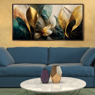 Elegant Large Golden Flower Canvas Wall Art For Living Room. Stylish Home and Office Décor for Living Room, Bedroom, Office, Hotels | Size: 24x48 In (FLWA26)