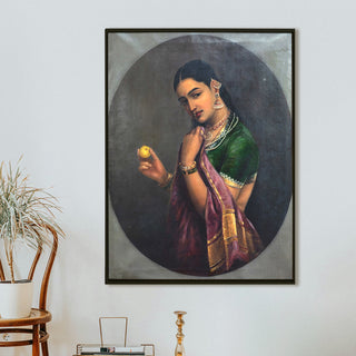 Lady with Fruit – Raja Ravi Varma Portrait | HD Canvas Print | Ready to Hang | Wall Art for Bedroom, living room, Hallway (RRVWA17)