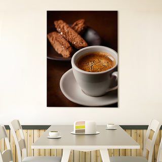 Espresso & Biscotti - Rustic Café or Kitchen Decor for Coffee Lovers Wall Art, HD Canvas Print, Framed, Ready to Hang. (KITWA025)