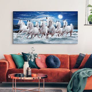 Seven Running Horses Vastu Canvas Paintings Framed For Living Room Wall Decoration (VAWA32)