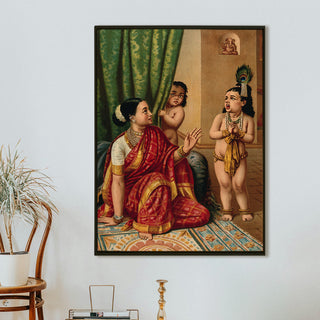 Yashoda with Child Krishna – Raja Ravi Varma Painting | HD Canvas Print | Ready to Hang | Wall Art for Bedroom, living room, Hallway (RRVWA12)