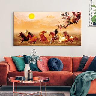 Seven Running Horses Vastu Canvas Paintings Framed For Living Room Wall Decoration (VAWA41).