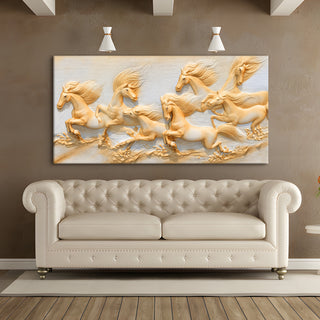 Seven Running Horses Vastu Canvas Paintings Framed For Living Room Wall Decoration (VAWA42).