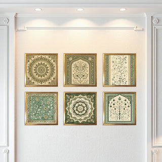 Ethnic Wall Art Set of 6 | HD Canvas Print | Ready to Hang | Golden Box Frame Panels for Home & Office Décor | Each Frame Size: 14X14 INCH (ETHF05)
