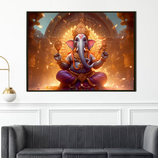Large sized framed Lord Ganesha canvas painting for home and office. (GNWA05)