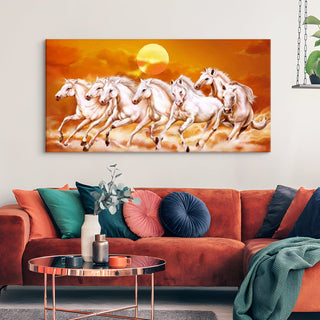 Seven Running Horses Vastu Canvas Paintings Framed For Living Room Wall Decoration (VAWA06)