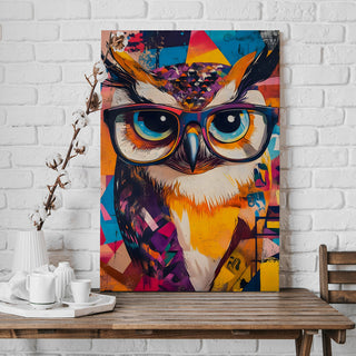 The Hipster Owl Wall Art Painting, HD Canvas Print, Framed, Ready to Hang. (POGWA32)