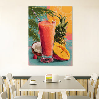 Tropical Fruit Smoothie – Colorful Juice Bar or Kitchen Wall Art, HD Canvas Print, Framed, Ready to Hang. (KITWA027)