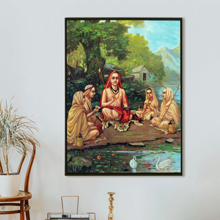 Adi Shankaracharya with Disciples – Traditional Painting | HD Canvas Print | Ready to Hang | Wall Art for Bedroom, living room, Hallway (RRVWA14)