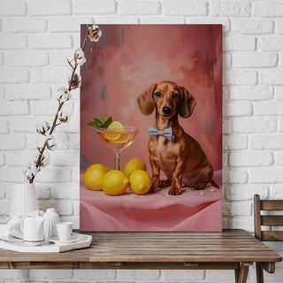 Pooch with Bow & Golden Citrus Elixir Wall Art Painting, HD Canvas Print, Framed, Ready to Hang. (POMA20)