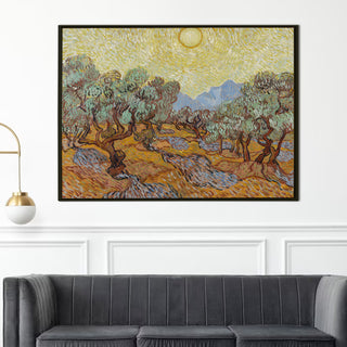 Olive Trees With Yellow Sky and Sun Canvas Print of Vincent Van Gogh Wall Art Paintings Reproduction Field Pictures Artwork for Wall Decor and Home Decorations.(VAWA04).