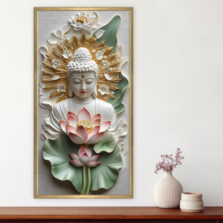 Golden Aura Buddha Portrait Wall Art, HD Canvas Print, Golden Box Framed, Ready to Hang, (48 In x 24 In) (BUDDHA-WA-26)