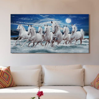 Seven Running Horses Vastu Canvas Paintings Framed For Living Room Wall Decoration