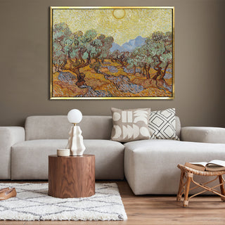 Olive Trees With Yellow Sky and Sun Canvas Print of Vincent Van Gogh Wall Art Paintings Reproduction Field Pictures Artwork for Wall Decor and Home Decorations.(VAWA04).