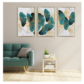 Luxury Birds and Ginkgo Leaf's Canvas Painting Framed For Living Room 